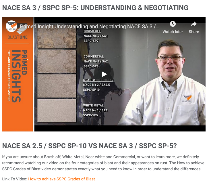 nace sa 3 sspc sp 5 understanding negotiating inspector contractor