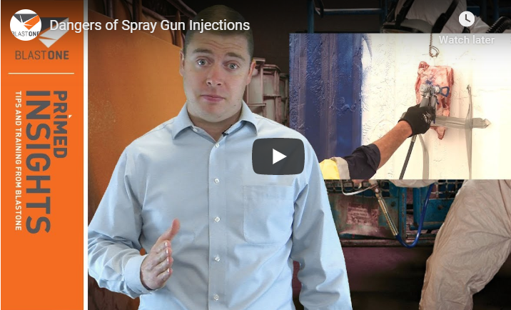 video post on dangers of injecting yourself with airless spray gun paint demo